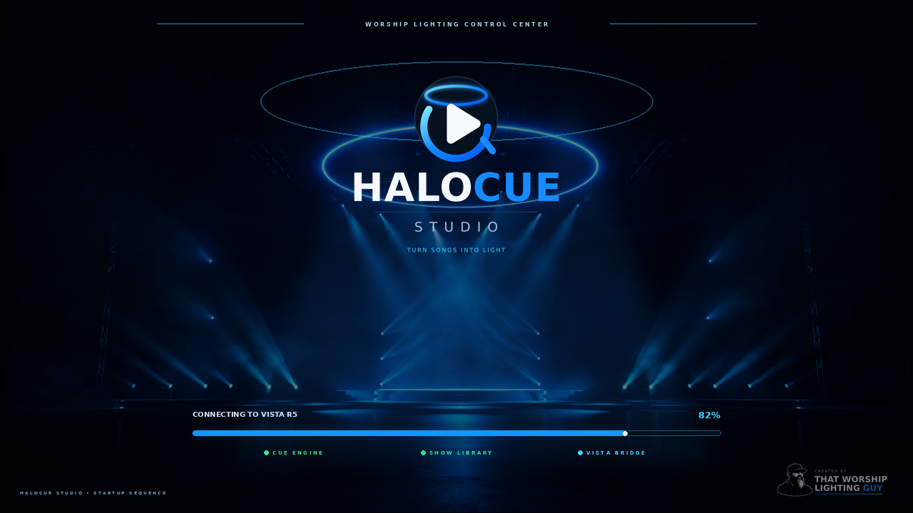 Official HALOCue Studio splash-screen brand artwork